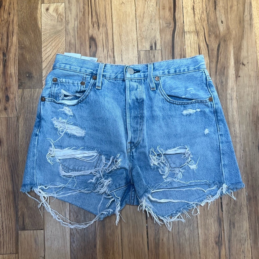 Distressed Blue Denim Shorts